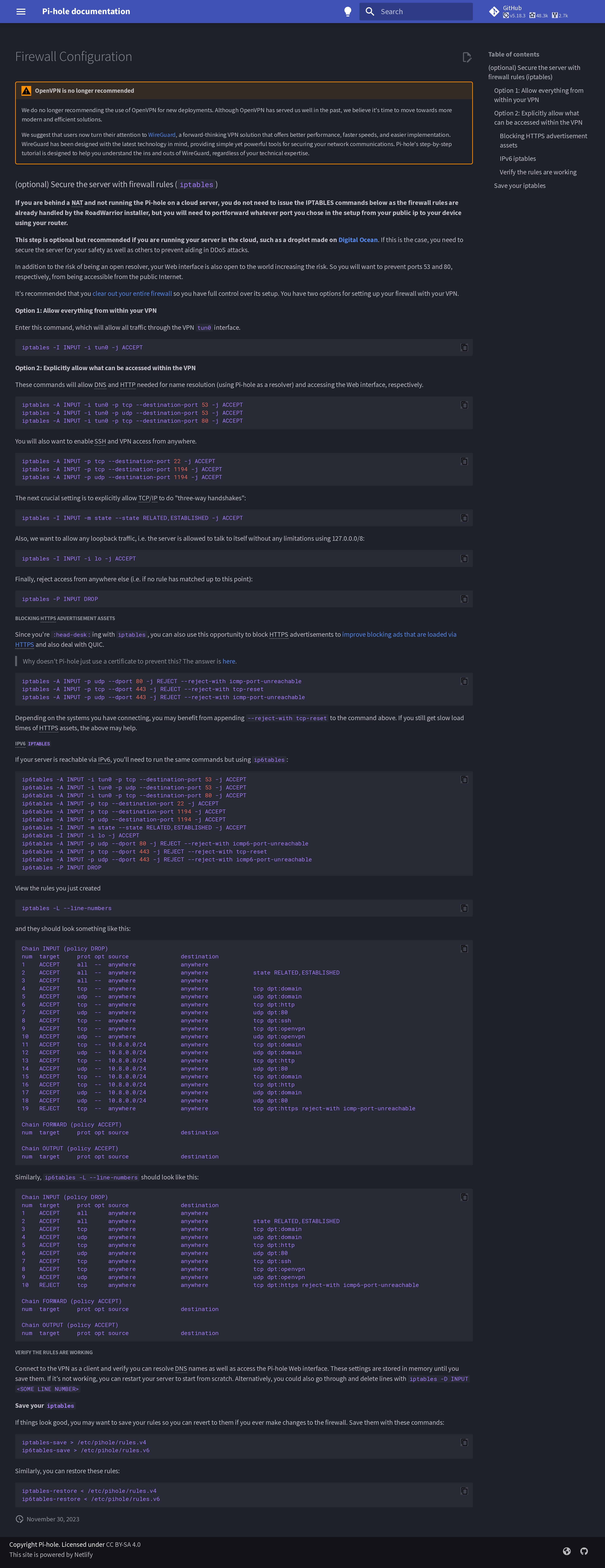 Firewall Configuration - Pi-hole documentation